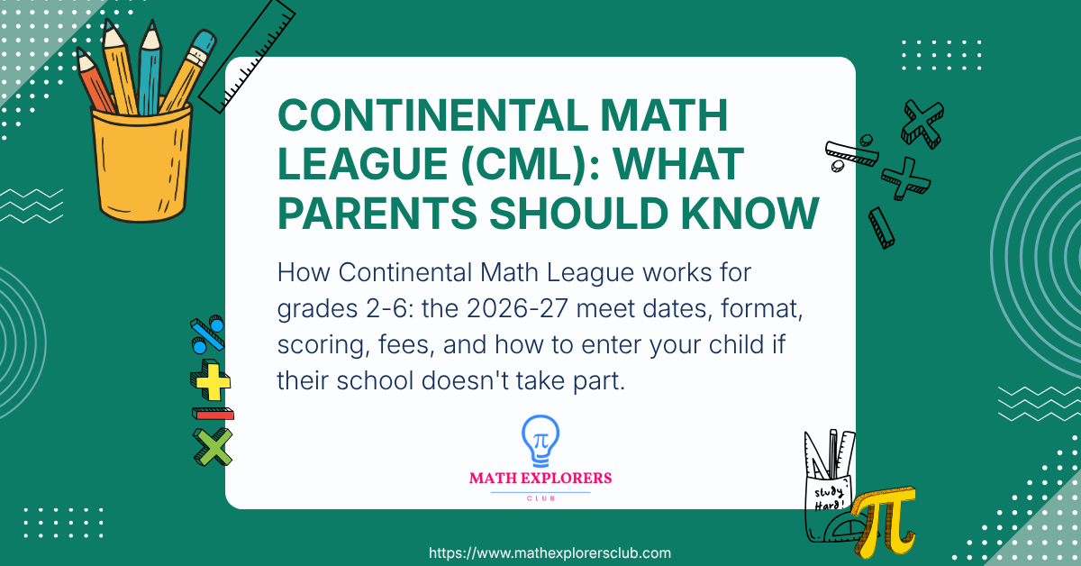 A flyer came home about CML and now you have questions. Here's how the Continental Math League actually works: six problems, thirty minutes, several times a year, at your child's own desk.
